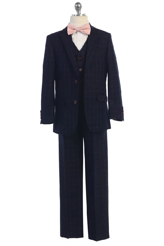 New Arrival flowy dressBoys Plaid Navy Suit