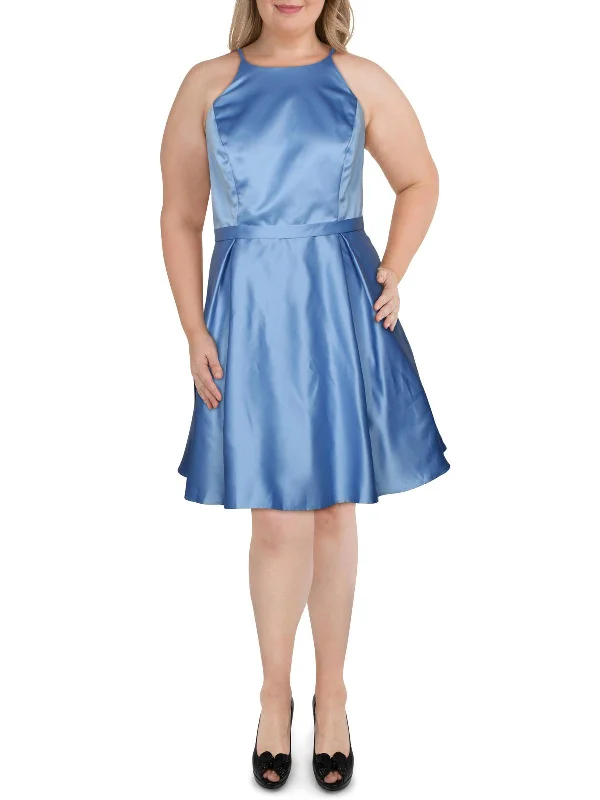 Limited Availability one-shoulder dressPlus Womens Satin Mini Skater Dress