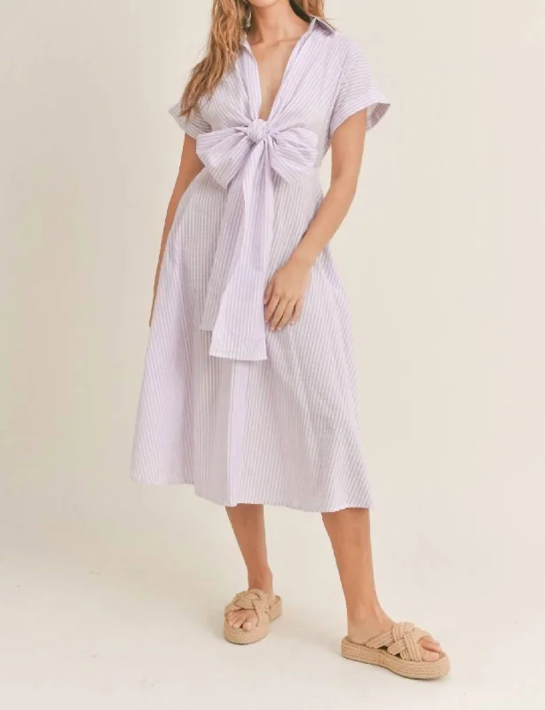 elegant shift dressExaggerated Bow Midi Dress In Lavender