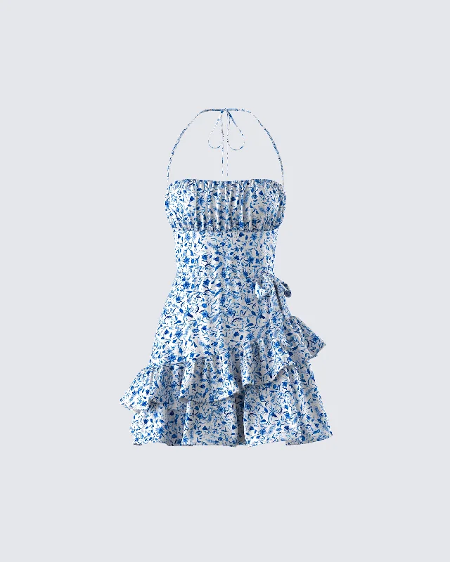 Act Now casual shift dressAubriella Blue Print Mini Dress