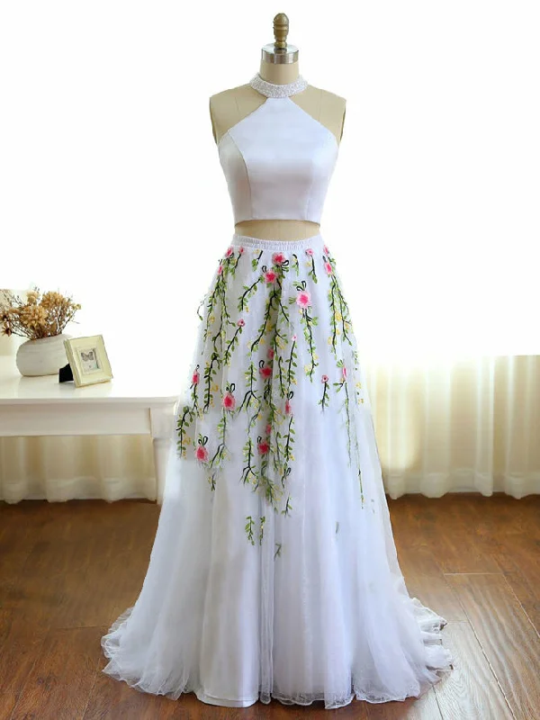 Amazing Deals Two Piece Prom Dresses Aline High Neck Lace Embroidery White Long Prom Dress JKL872 Amazing Deals Two Piece Prom Dresses Aline High Neck Lace Embroidery White Long Prom Dress JKL872