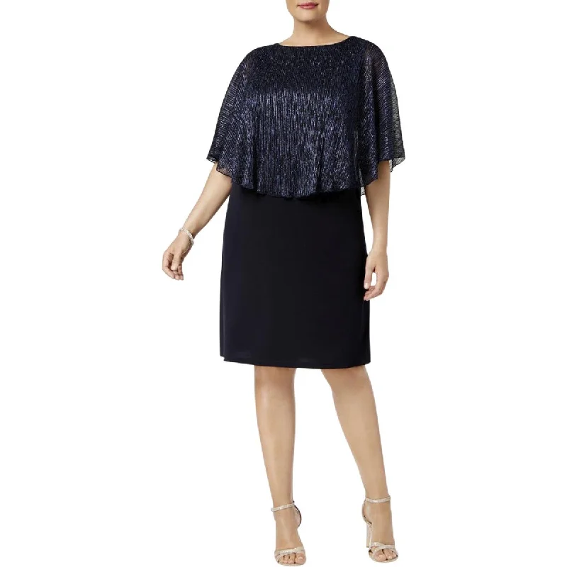 pleated dressConnected Apparel Womens Plus Metallic Cape Sleeves Special Occasion Dress