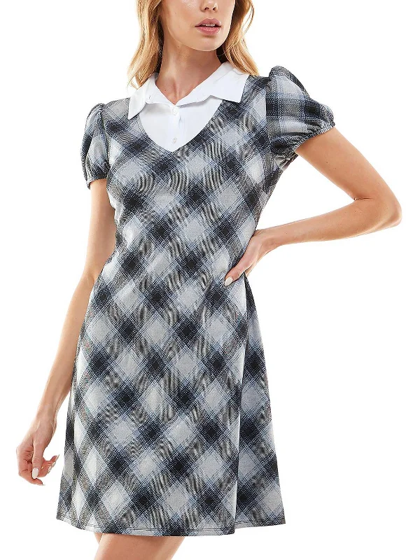 chic wrap dressJuniors Womens Plaid Mini Shirtdress