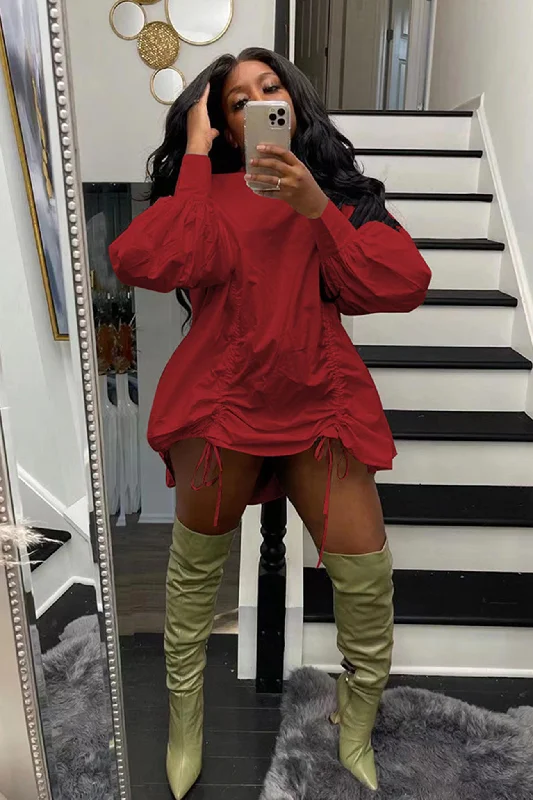 Deal Dash draped dressHigh Collar Shirring Shirt Dress