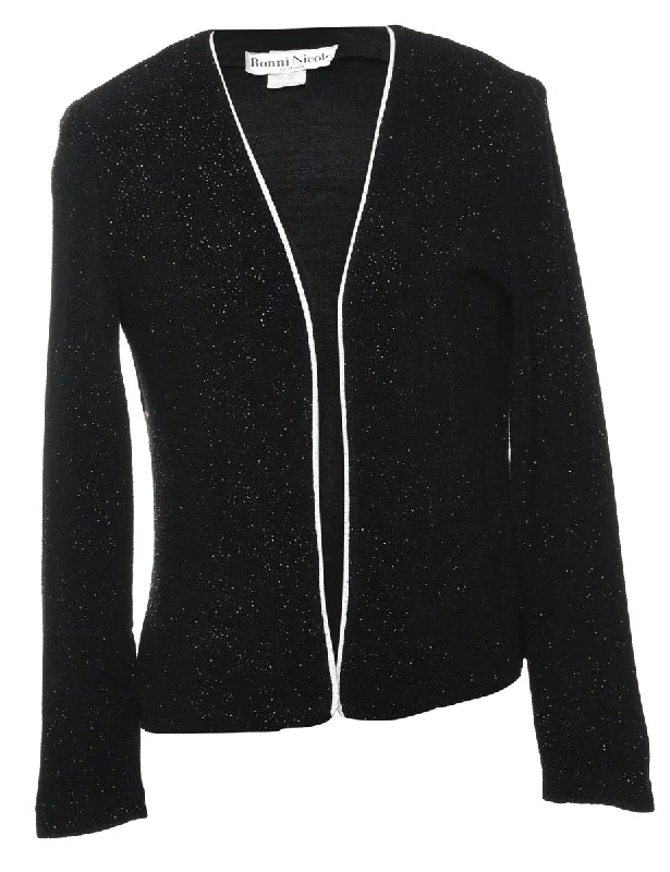 relaxed bomber jacketClassic Black Sparkly Contrast Trim Evening Jacket - S