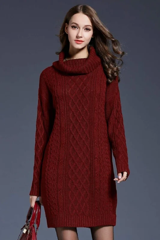 structured dressFull Size Mixed Knit Cowl Neck Dropped Shoulder Sweater Dress