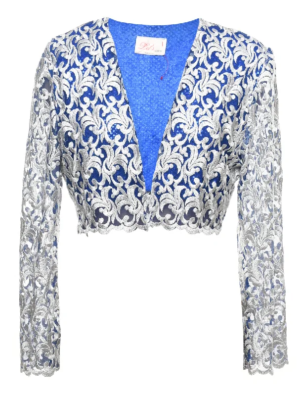 Deal Mania casual utility jacketBlue & Silver Lace Evening Jacket - M