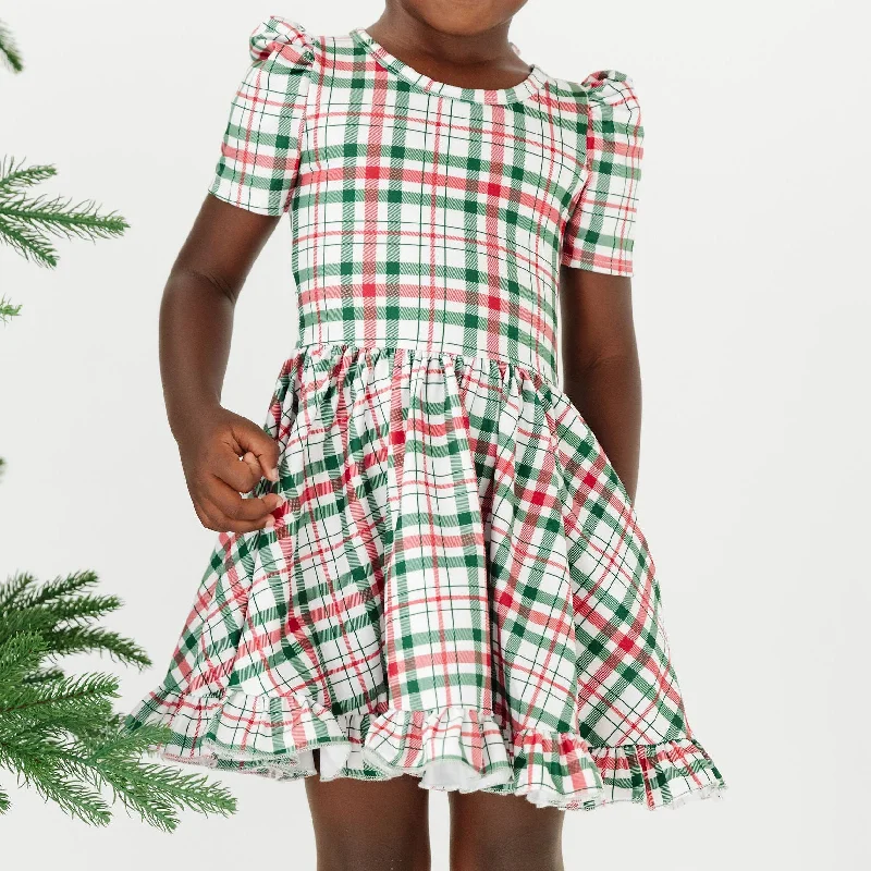 Exclusive Savings off-the-shoulder dressChristmas Plaid Twirl Dress