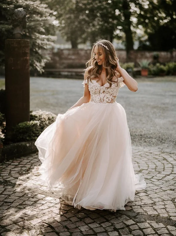 New Arrival Wonderful Appliqued A-line Wedding Dresses With Cap Sleeves Tulle Gowns JKB5104 New Arrival Wonderful Appliqued A-line Wedding Dresses With Cap Sleeves Tulle Gowns JKB5104