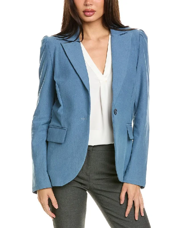 Take Advantage modern coatBadgley Mischka Denim Puff Sleeve Blazer