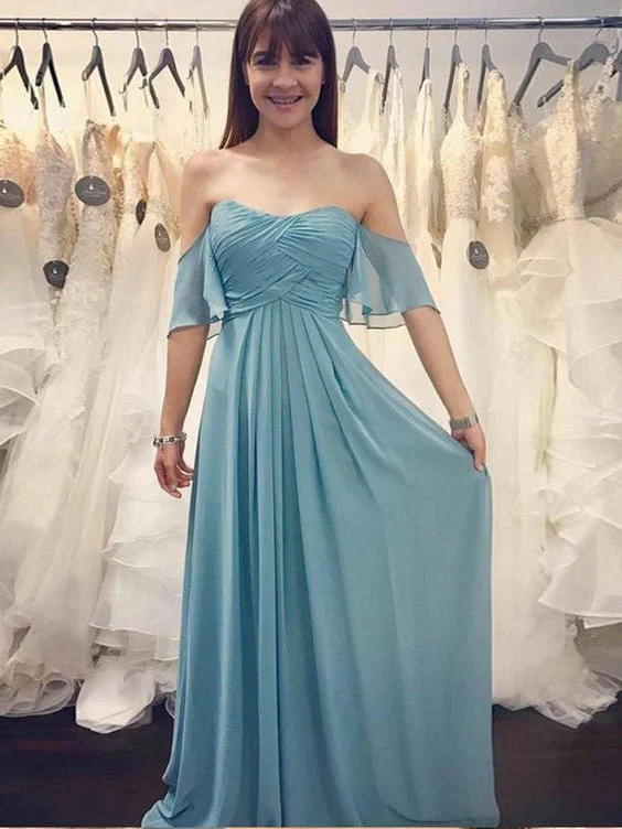 New Deals Simple Bridesmaid Dresses Half Sleeve A Line Long Chiffon Cheap Boho Bridesmaid Dresses JKB084