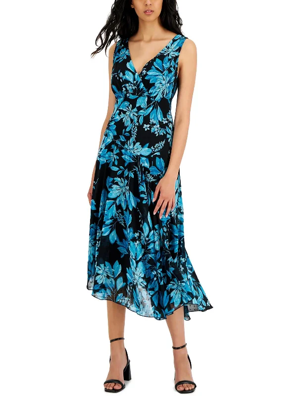 pleated dressWomens Asymmetric Floral Midi Dress