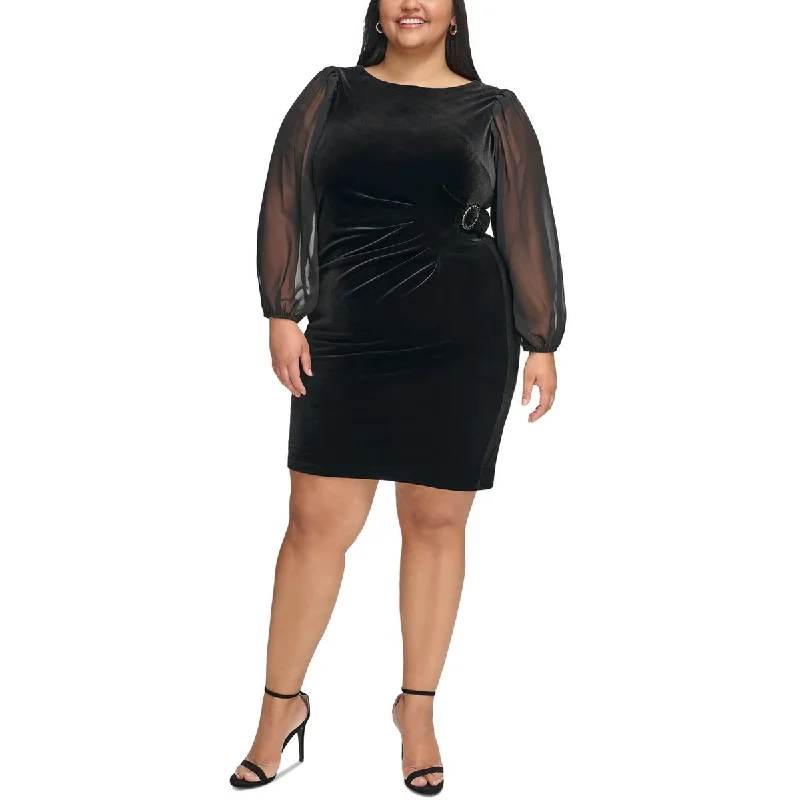 casual day dressJessica Howard Womens Plus Velvet Chiffon Sleeve Cocktail And Party Dress