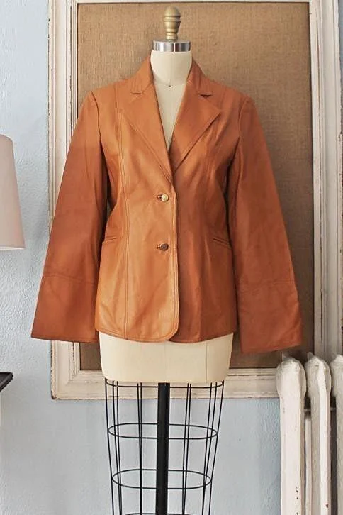 fitted jacketCaramel Leather Blazer Jacket