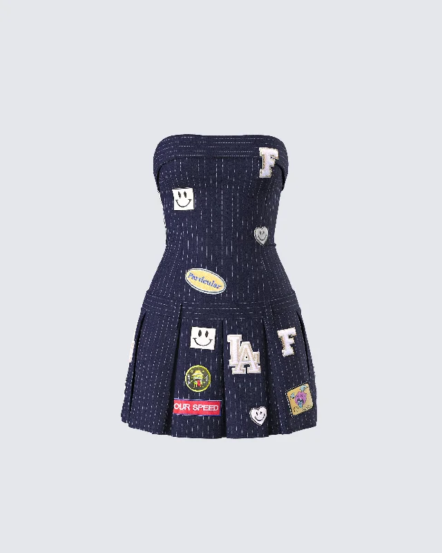 Stock Clearance ruffle dressTeagan Navy Pinstripe Mini Dress