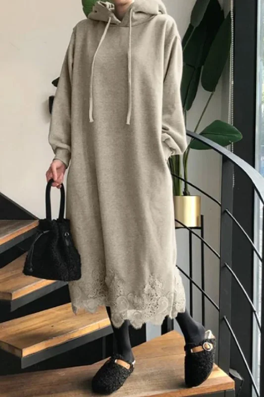 Price Break wrap dressLace Hem Hoodie Dress