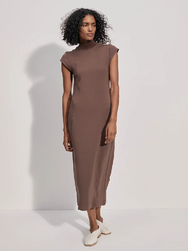 Deal Mania Varley - Taunton Mock-Neck Midi Dress - Chestnut