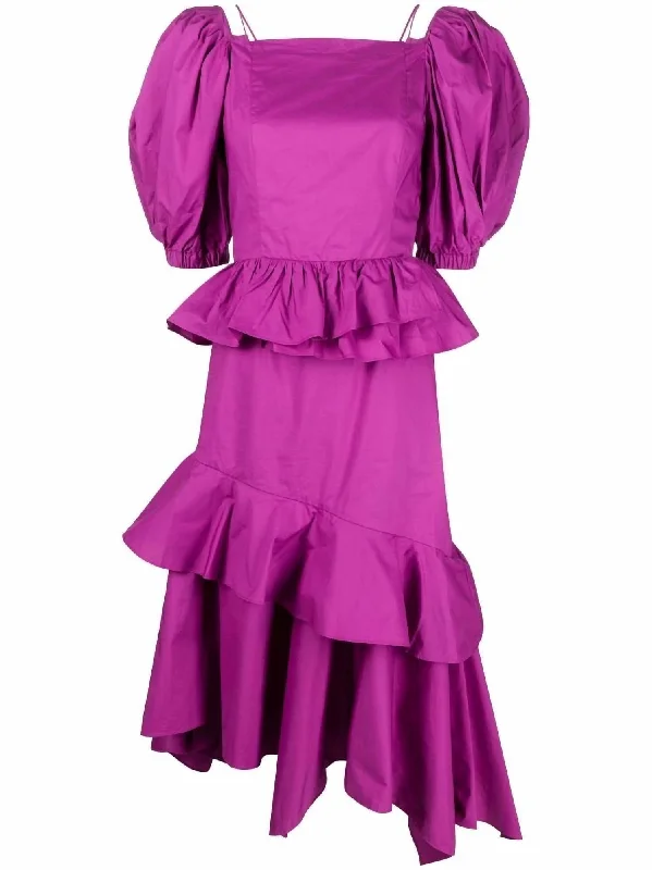 Midnight Madness shift dressMarie Open-Back Asymmetric Ruffled Tiered Cotton Midi Dress in Orchid