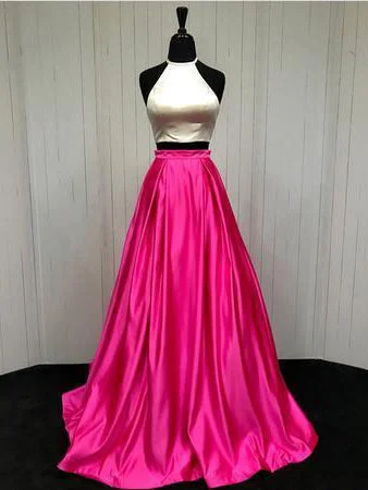 Super Bargain Two Piece Prom Dresses A-line Simple Cheap Prom Dress Sexy Evening Dress JKL1040