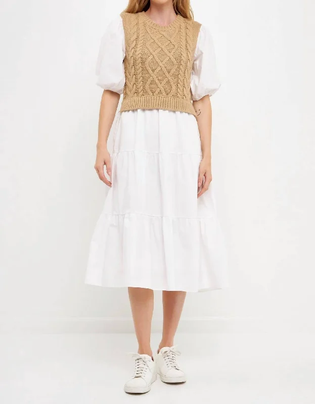 chic dressSwati Cable Knit Dress In White/camel