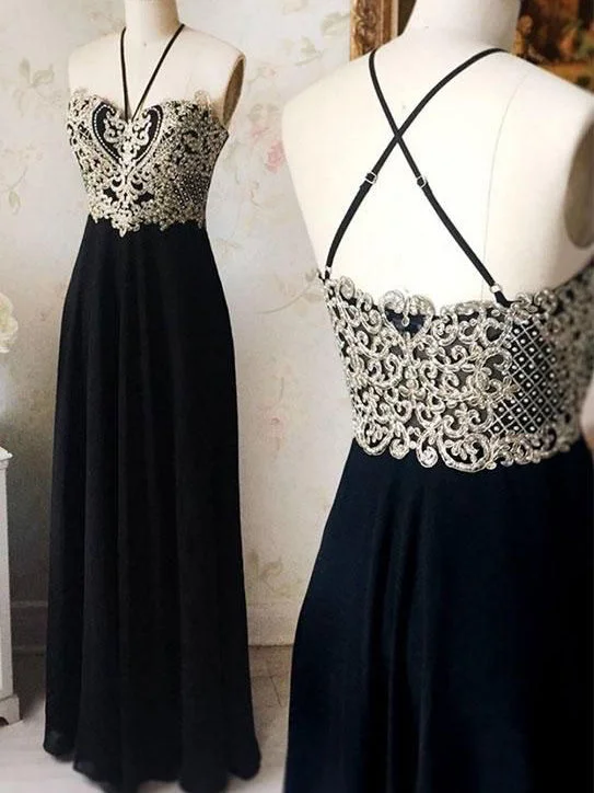 Price Buster A Line Prom Dresses Appliques Halter Black Long Prom Dress Sexy Evening Dress JKL1097 Price Buster A Line Prom Dresses Appliques Halter Black Long Prom Dress Sexy Evening Dress JKL1097