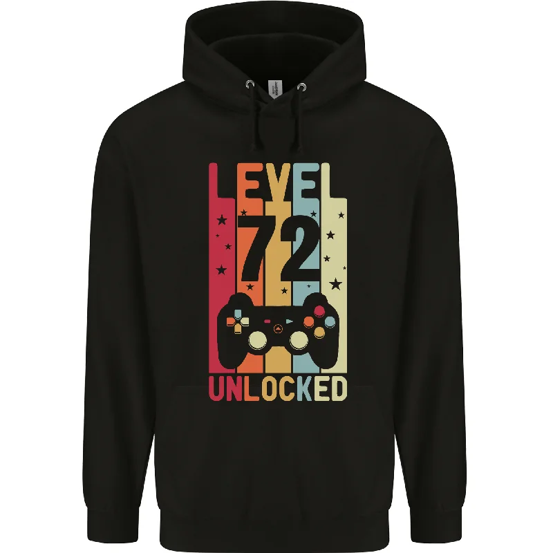 lightweight pullover hoodie72nd Birthday 72 Year Old Level Up Gaming Mens 80% Cotton Hoodie