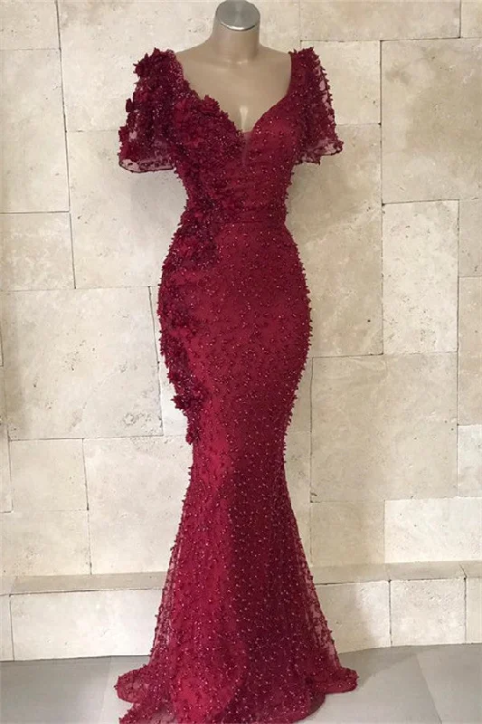Buy More, Save More Gorgeous V-Neck Short Sleeves Beading Flower Mermaid Floor-Length Prom Dresses Buy More, Save More Gorgeous V-Neck Short Sleeves Beading Flower Mermaid Floor-Length Prom Dresses