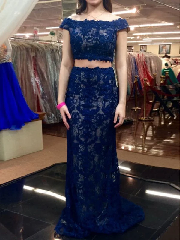 Special Buy Two Piece Prom Dresses Off-the-shoulder Long Prom Dress Lace Evening Dress JKL1150
