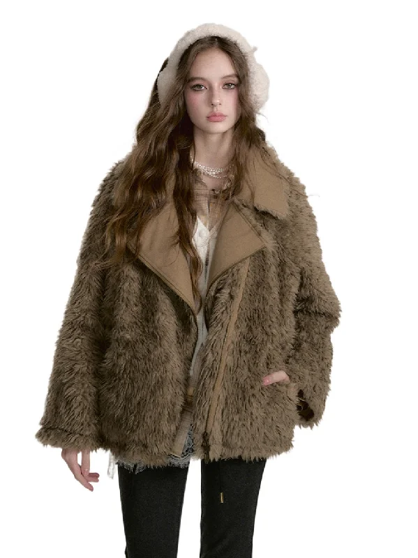 stylish rain jacketThickened Furry Lapel Two-Way Wear Warm Coat