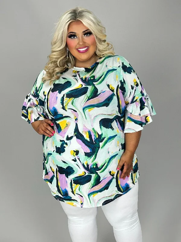 party-ready dress31 PQ {The Right Stuff} Green Abstract Print Tunic EXTENDED PLUS SIZE 4X 5X 6X