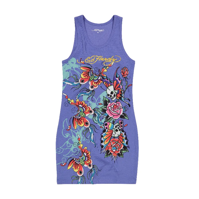 Year-End Clearance casual knit dressButterflies Rib Tank Dress