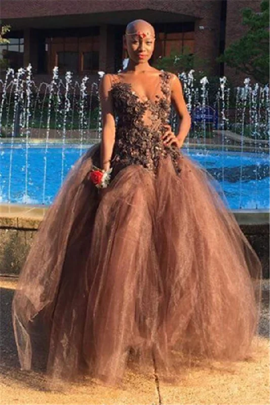 Online Only Spaghetti Straps V-neck Sleeveless Appliques Tulle Ball Gown Prom Dresses Online Only Spaghetti Straps V-neck Sleeveless Appliques Tulle Ball Gown Prom Dresses