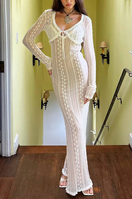 Price Rollback casual midi dressLace V Neck Slit Two-Piece Dress