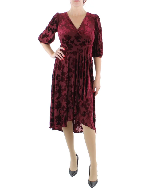 flowy evening dressPetites Womens Velvet Long Wrap Dress