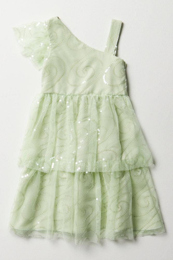 Buy More, Save More trendy mini dressOne Shoulder Tiered Dress Green
