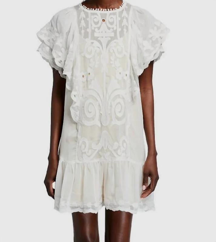 mini dressSemi Sheer Embroided Lace Dress In White