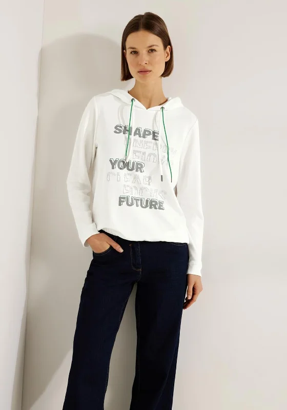 Flash Deals chic hoodieCecil Text Print Drawstring Hoodie, Vanilla White