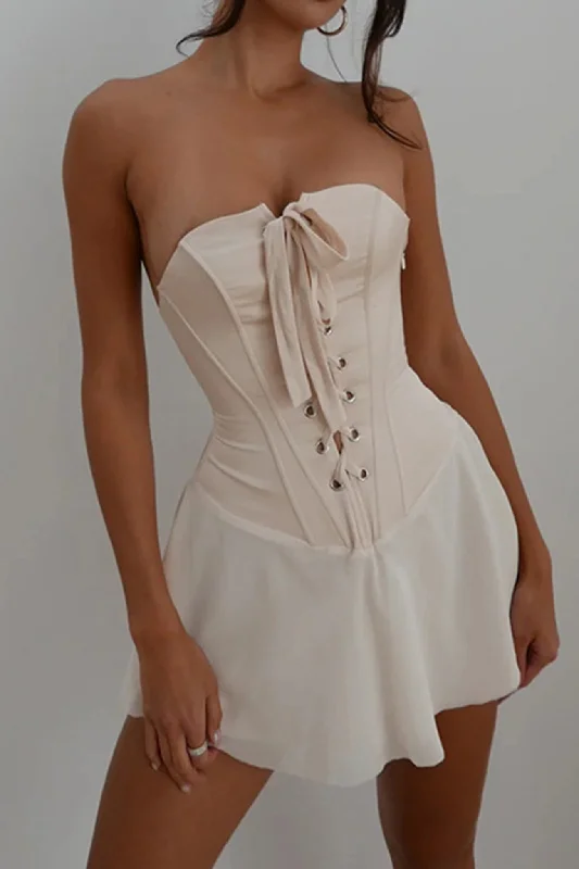 Closeout Sale trendy wrap dressStrapless Tie-up Corset Ruched Dress
