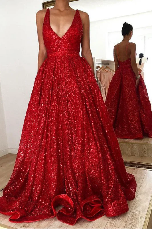 Deal Mania Hot Ruby backless Shining Sequin V-neck Ball Gown Evening Gowns On Sale Deal Mania Hot Ruby backless Shining Sequin V-neck Ball Gown Evening Gowns On Sale