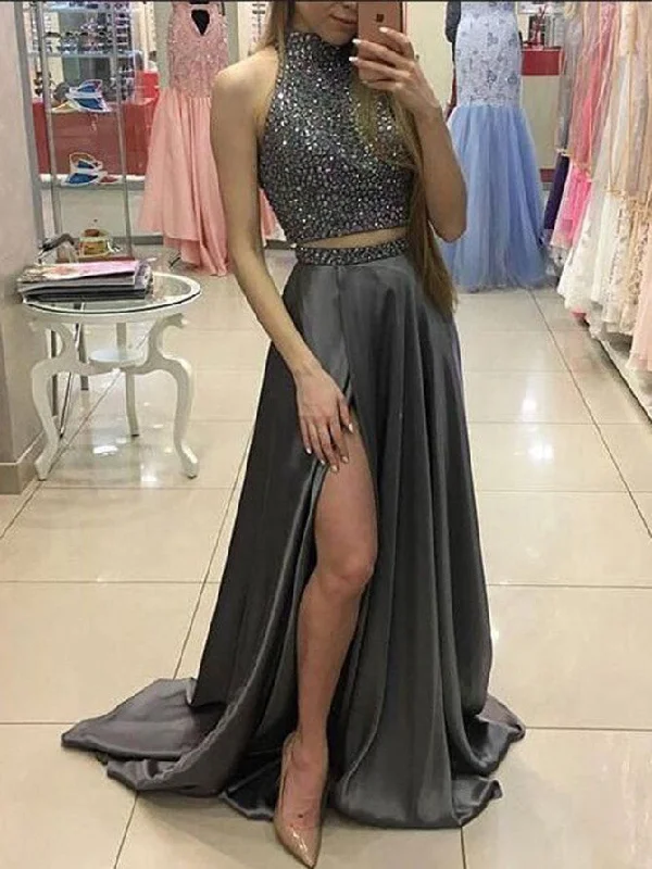 Unbeatable Prices Two Piece Prom Dresses High Neck A-line Rhinestone Long Chic Prom Dress JKL855 Unbeatable Prices Two Piece Prom Dresses High Neck A-line Rhinestone Long Chic Prom Dress JKL855