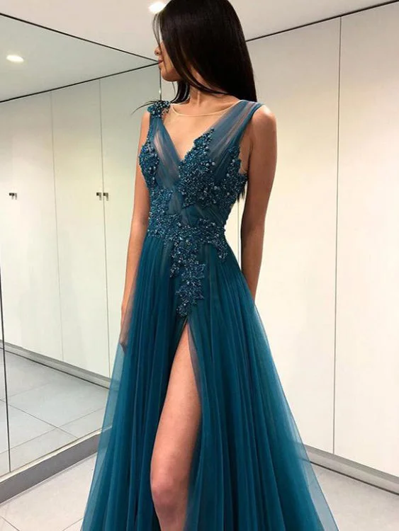 While Supplies Last Beautiful Prom Dresses Open Back Fairy Simple Long Slit Sexy Prom Dress JKL1107