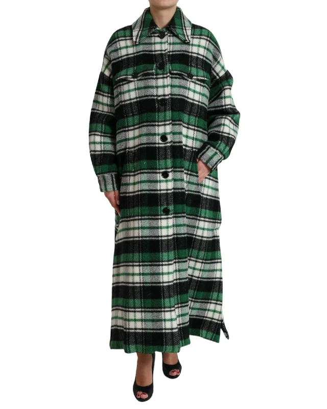 Price Cut oversized puffer coatDolce & Gabbana Plaid Long Sleeve  Coat Jacket
