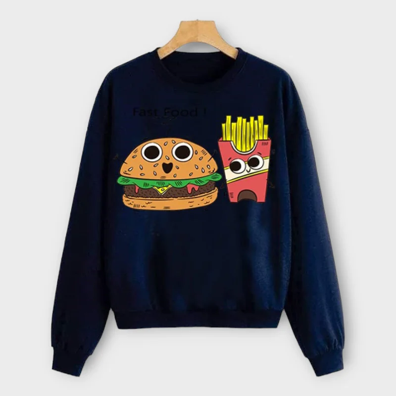 Bargain Prices chic active hoodieWinter Navi Blue Printed Sweatshirt