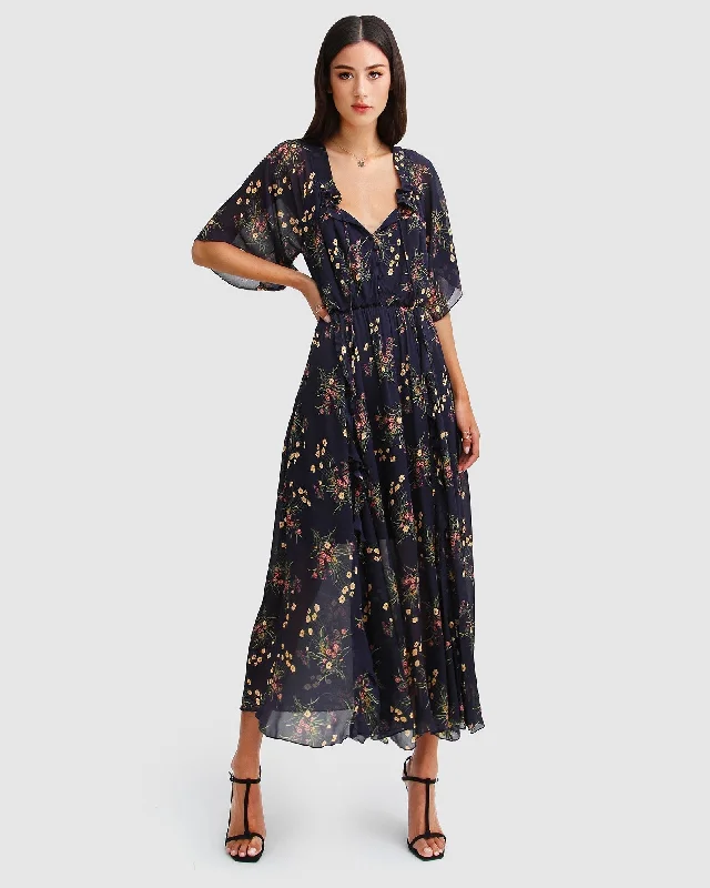 Bargain Bin oversized dressAmour Amour Ruffled Midi Dress - Navy