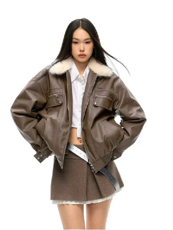 premium outdoor jacketVintage Silhouette Shearling Leather Jacket 