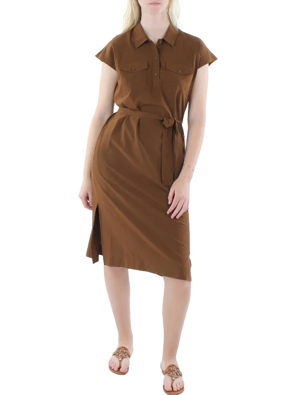 trendy dressWomens Belted Cap Sleeves Shirtdress