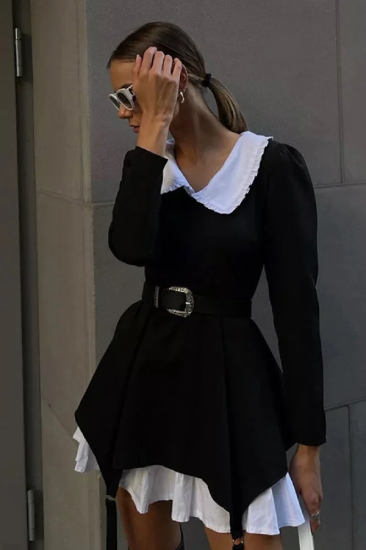 Don't Wait fitted bodycon dressDoll Collar Ruched Fake Two-Pieces Dress