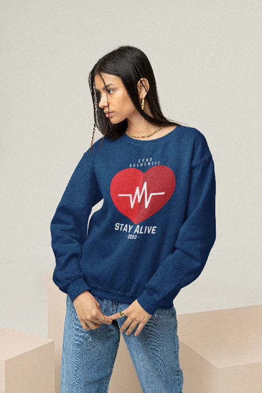 Super Bargain modern sports hoodieWomen Navy Blue Sweatshirt Stay Alive
