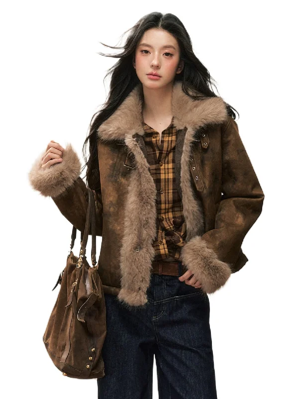 sleek puffer jacketBrown Vintage Shearling Jacket