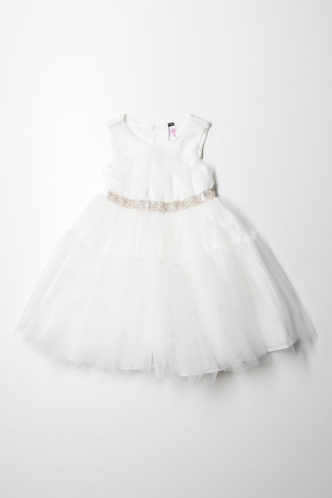 Instant Discount sophisticated dressLayered Mesh Dress With Belt White